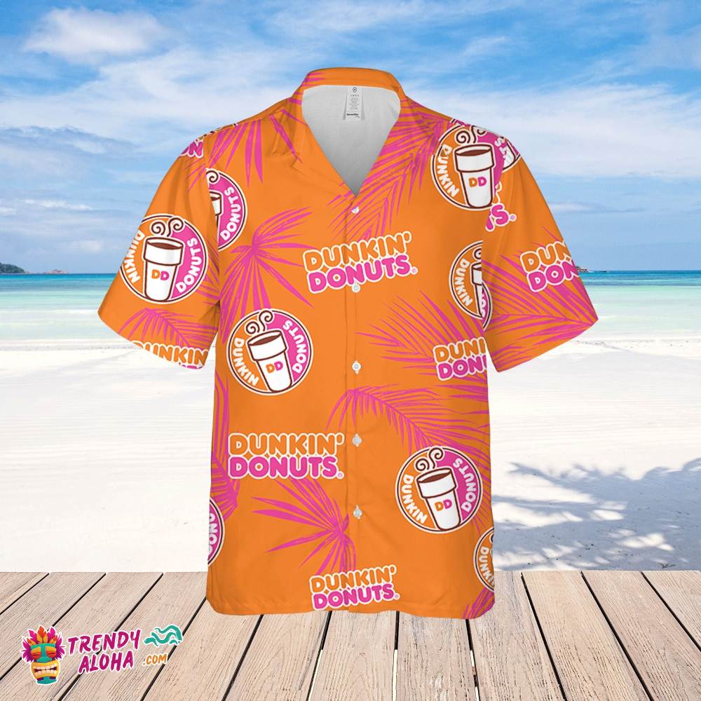 Dunkin Donuts Hawaiian Palm Leaves Pattern Shirt, Beer Summer Party Hawaiian Shirt, Dunkin Donuts Beer Shirt