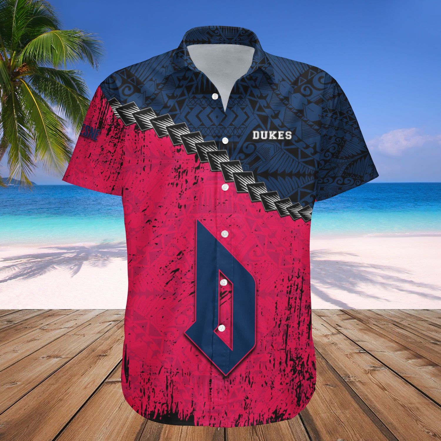 Duquesne Dukes Hawaii Shirt Grunge Polynesian Tattoo – NCAA
