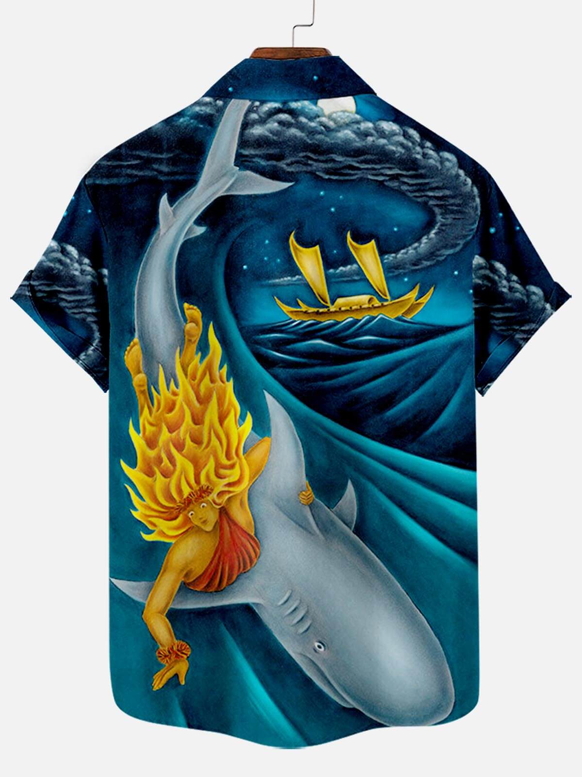 Dynamic Shark Artistry Hawaiian Shirt – Shark Surfing Pattern Men’s Hawaiian Short Sleeve Edition