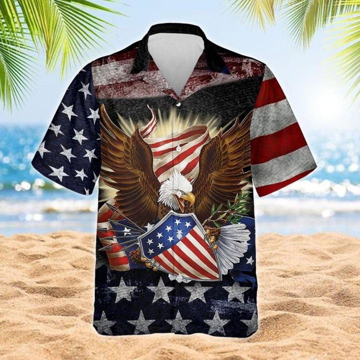 Eagle American Flag Independence Day Patriotic Trendy Hawaiian Shirt, Men’s Trendy Hawaiian Shirt