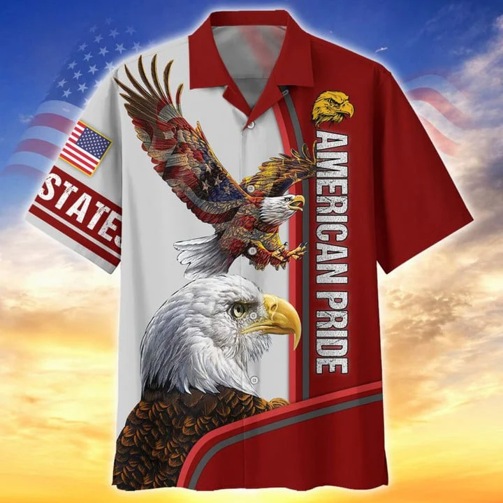 Eagle American Pride Trendy Hawaiian Shirts For Men And Woman In 4Th Of July, Short Sleeve Patriotic Hawaii Shirt, Trendy Hawaiian Shirt For Men