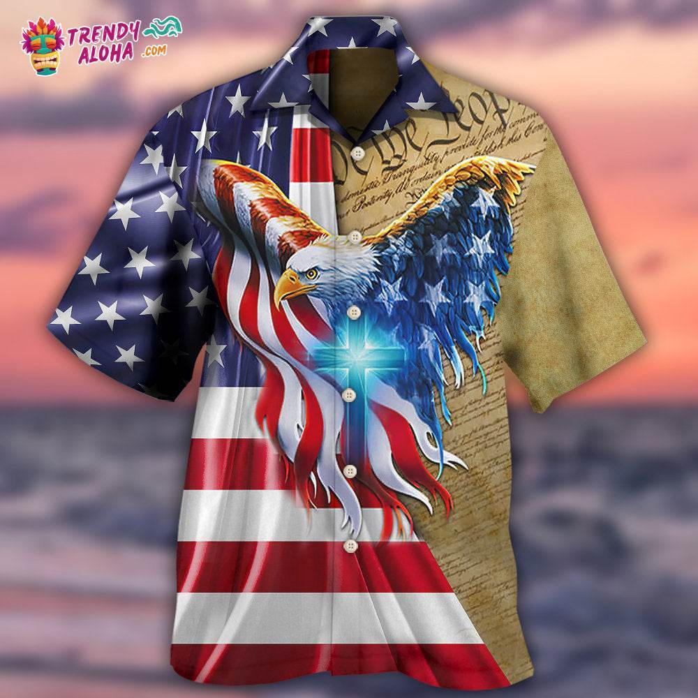 Eagle Cross One Nation Under God Hawaiian Shirt – Trendy Aloha