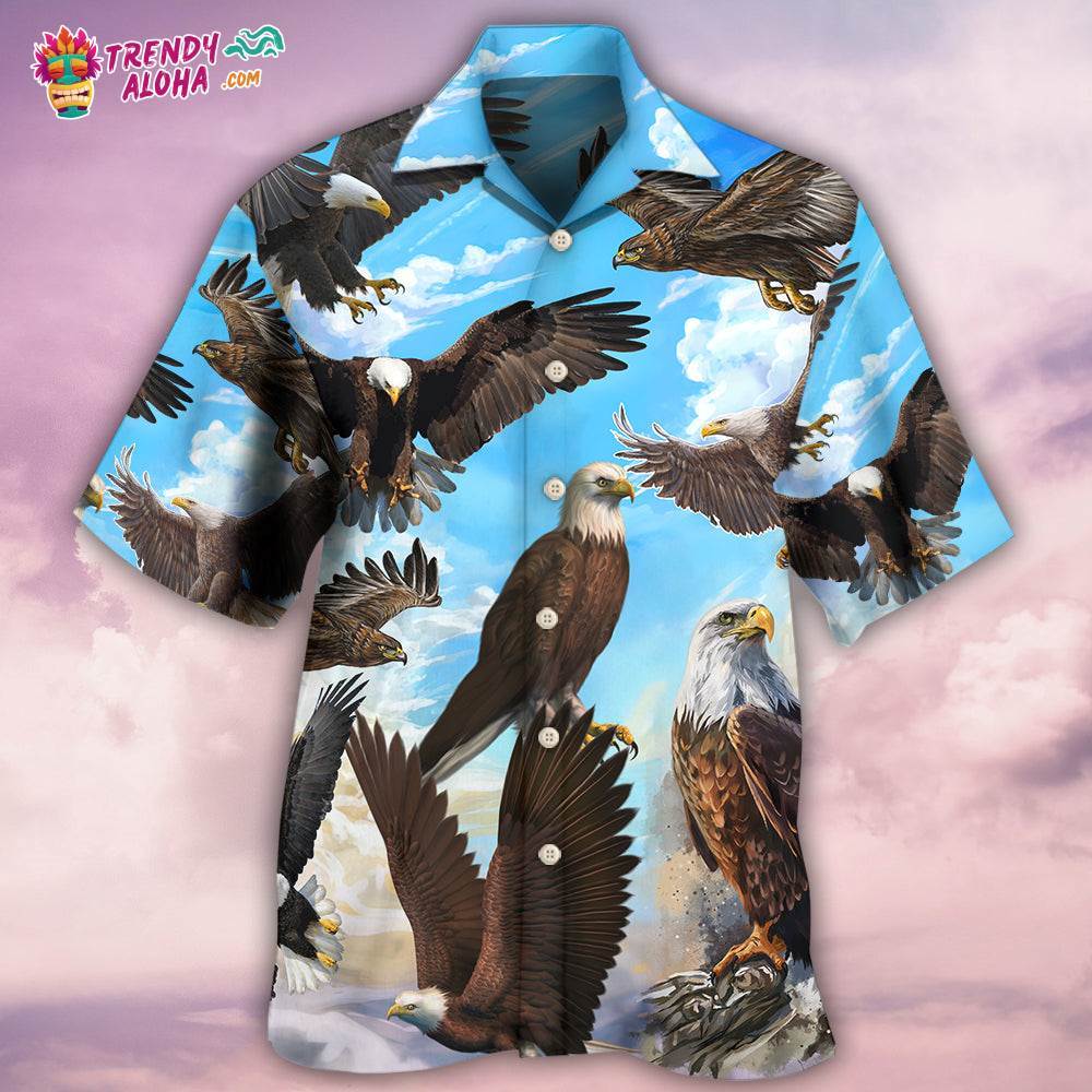 Eagle Flying In The Blue Sky Hawaiian Shirt – Trendy Aloha