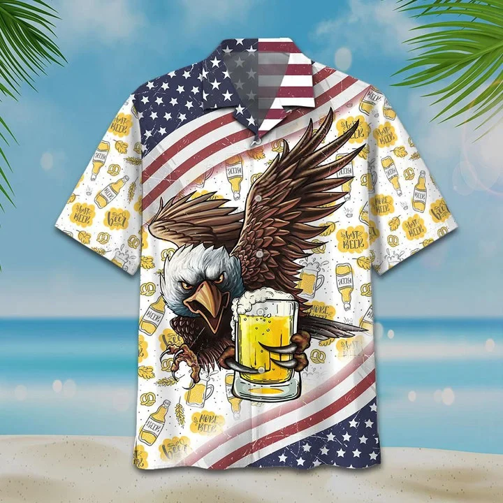 Eagle Glasses Tasty Beer Pattern Trendy Hawaiian Shirt