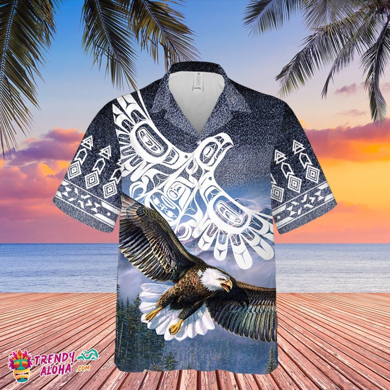 Eagle in Flight Hippie 3D Print Hawaiian Shirt for Men and Women