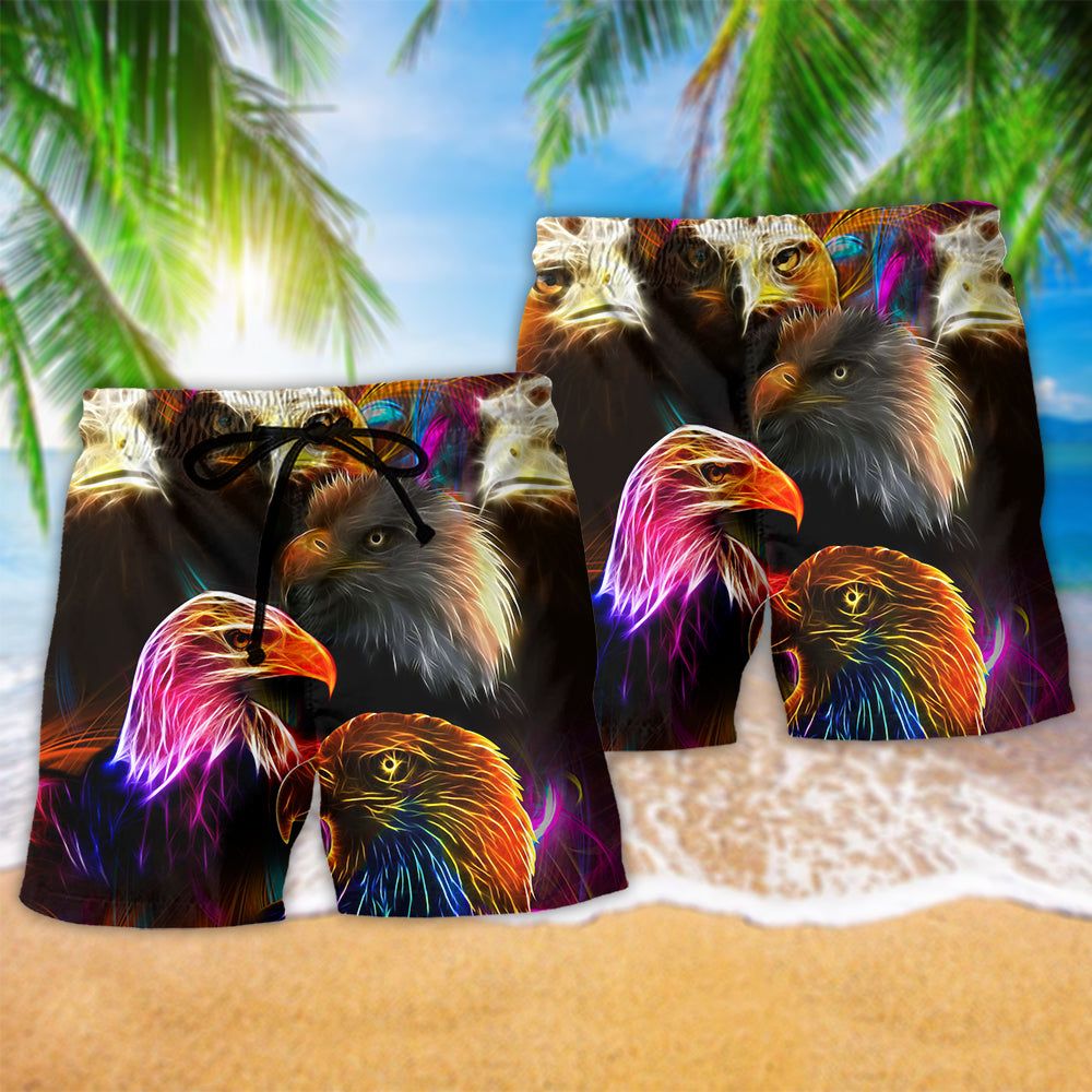 Eagle Mix Neon Cool Style Trendy Aloha Hawaiian Beach Shorts