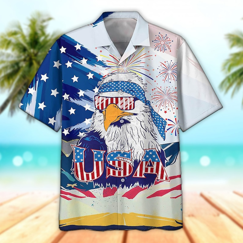 Eagle Usa Independence Day 3D Trendy Hawaiian Shirt, Aloha Trendy Hawaiian Shirt Short Sleeve Hawaiian