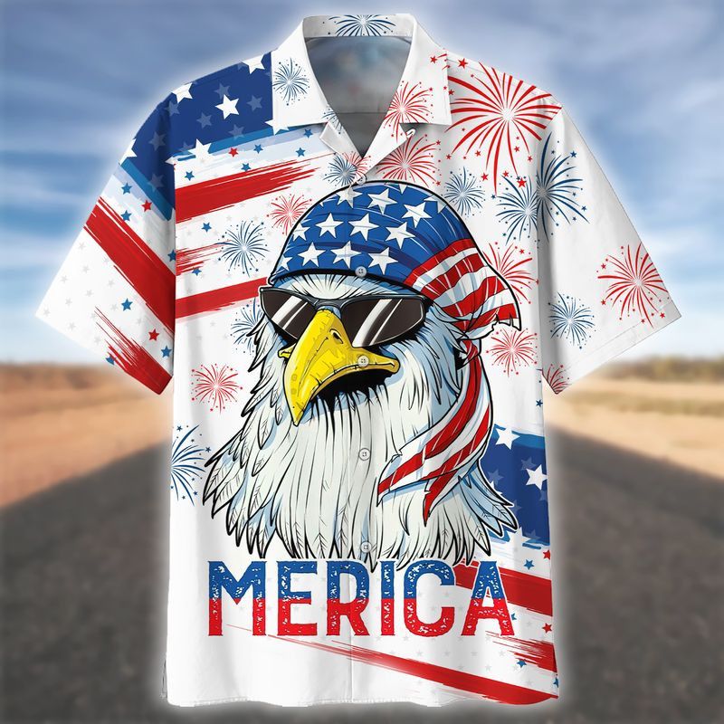 Eagle USA Independence Day Hawaiian Patriotic Aloha Shirt