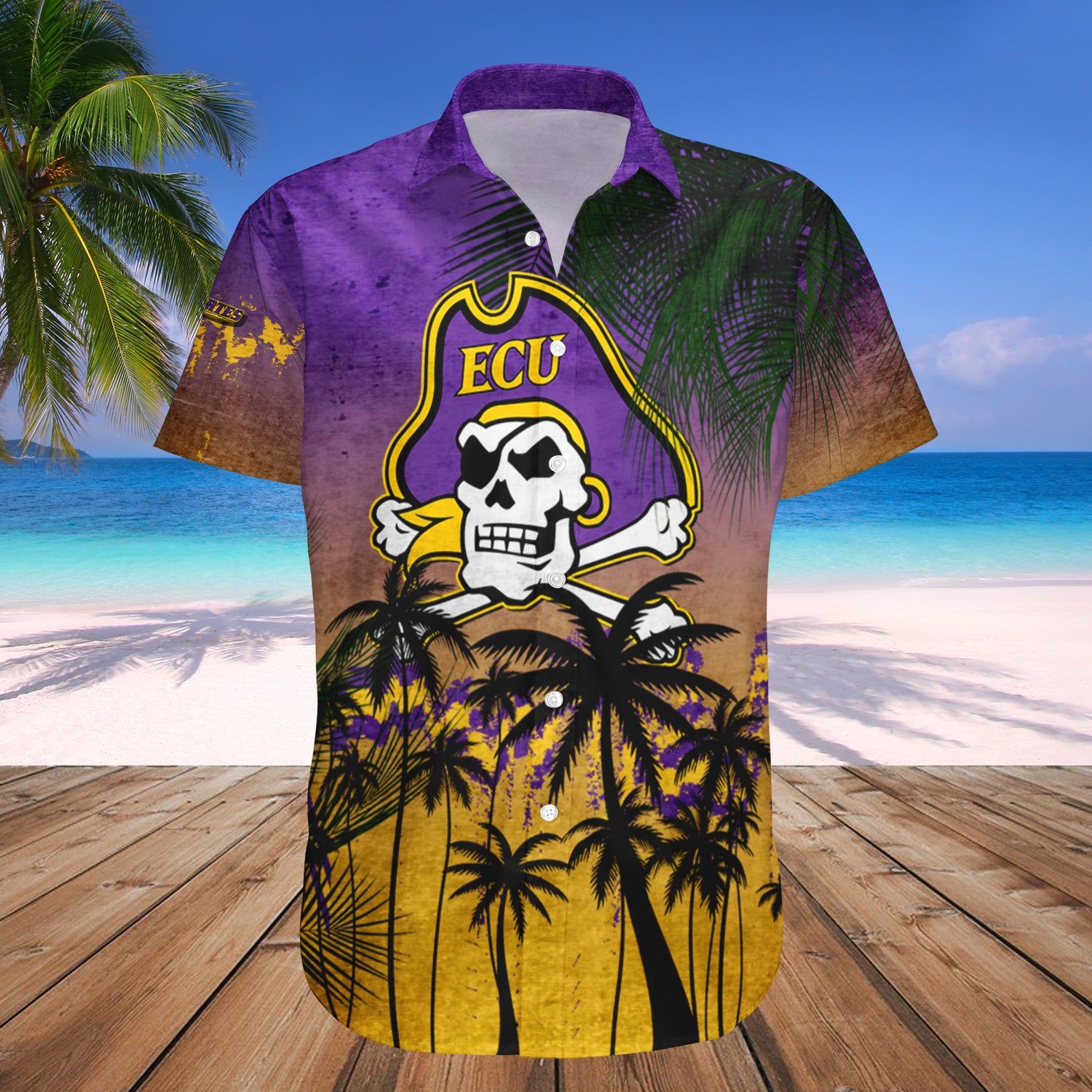 East Carolina Pirates Hawaii Shirt Coconut Tree Tropical Grunge – NCAA