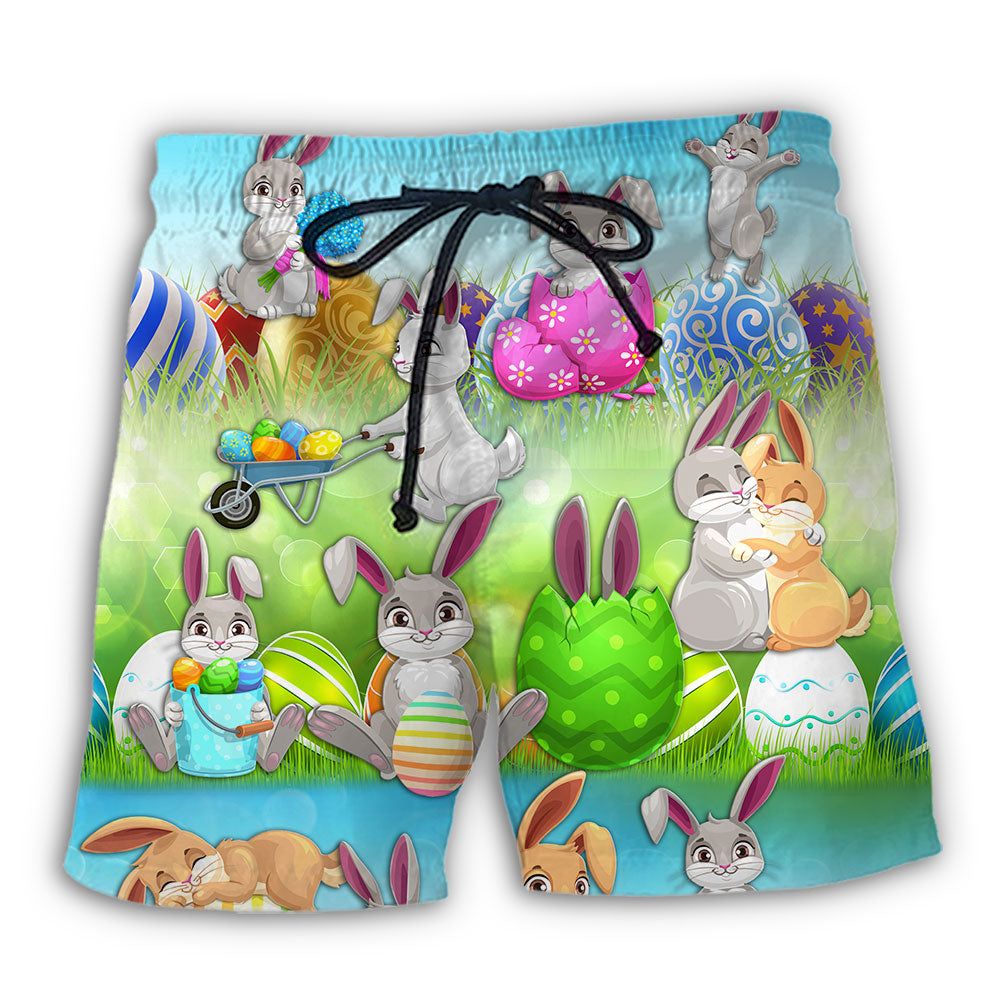 Easter Bunny Colorful Eggs Trendy Aloha Hawaiian Beach Shorts