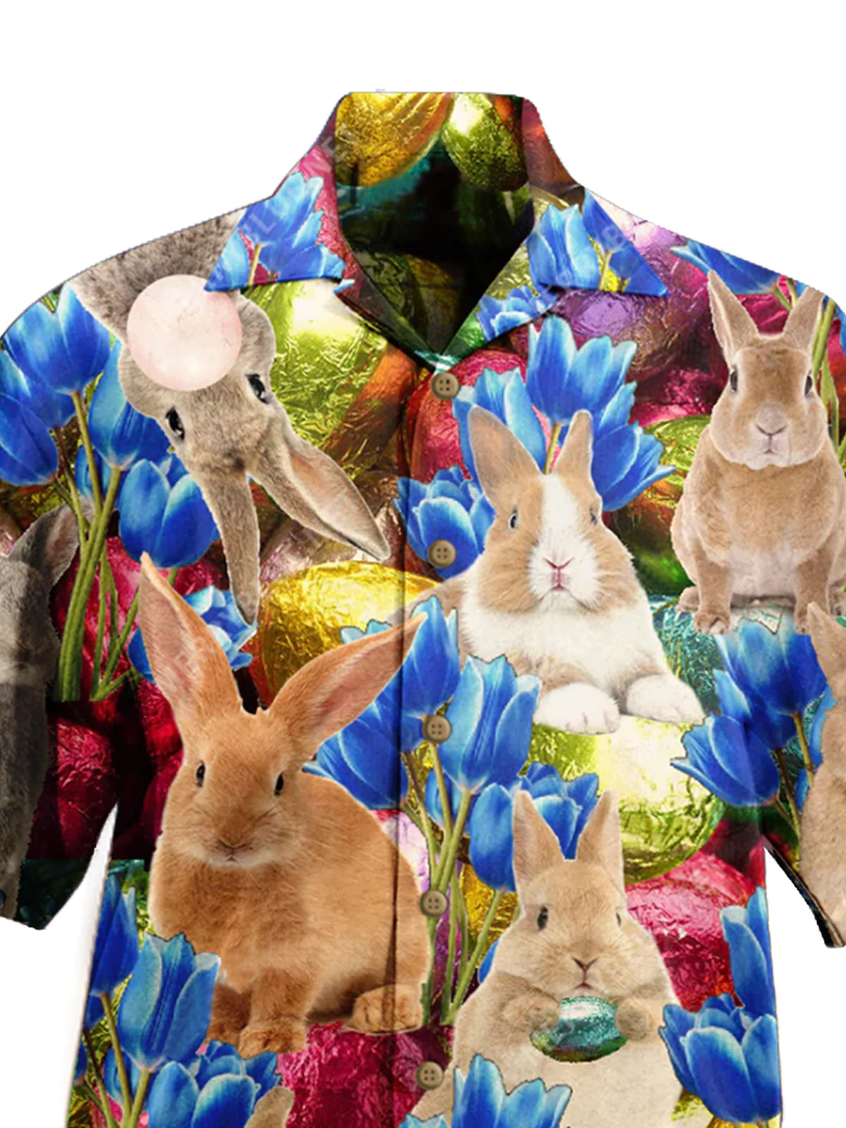 Easter Bunny Floral Hawaiian Breathable Shirt, Unisex Print Aloha Short Sleeve Casual Shirt Summer Gifts