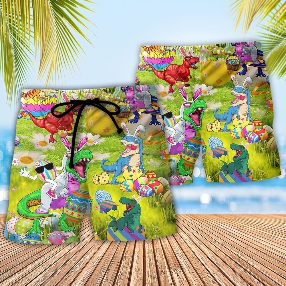 Easter Dinosaurs T-Rexes Wanna Joint Eggs Trendy Aloha Hawaiian Beach Shorts