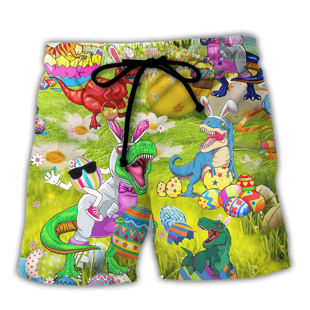 Easter Dinosaurs T-Rexes Wanna Joint Eggs Trendy Aloha Hawaiian Beach Shorts