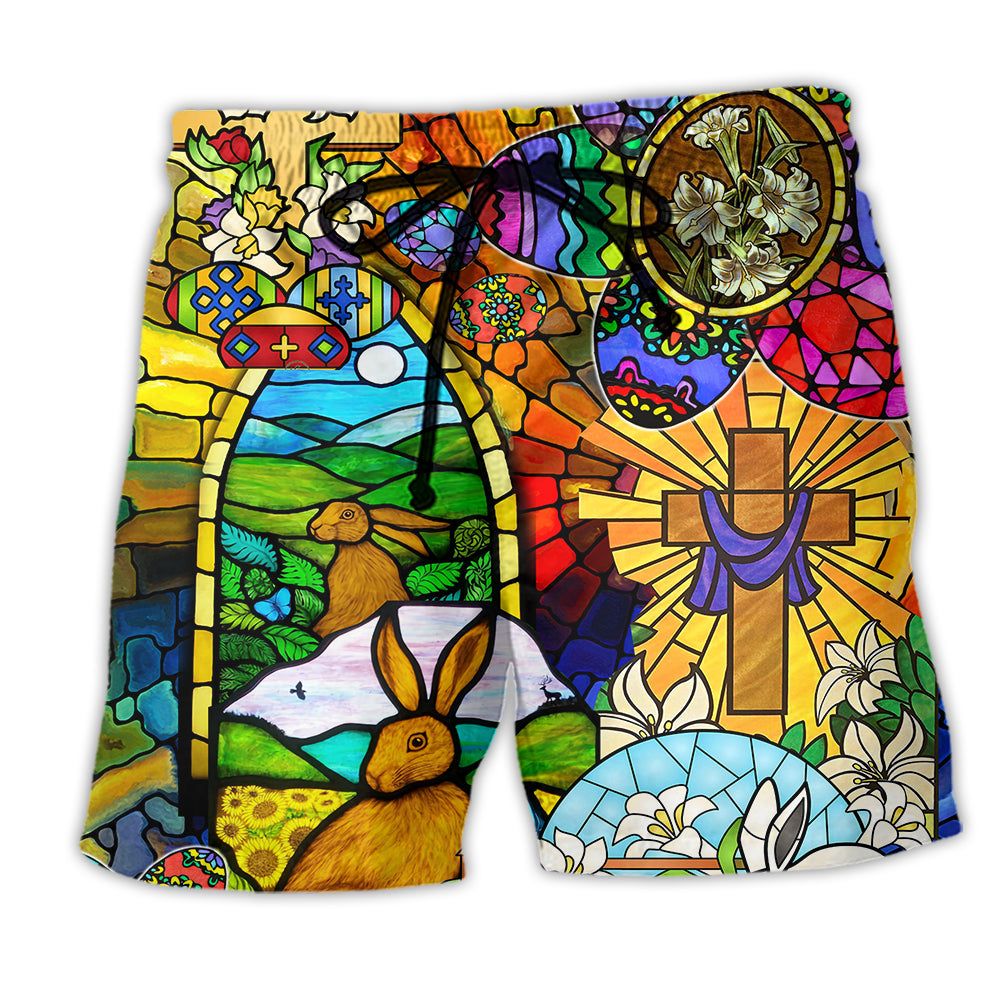 Easter Happy Rabbit Floral Trendy Aloha Hawaiian Beach Shorts