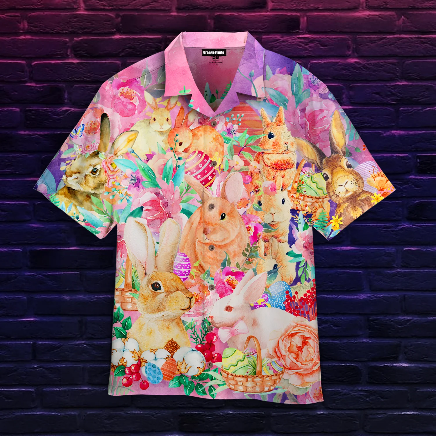 Easter Hawaiian Shirt Featuring a Happy Bunny