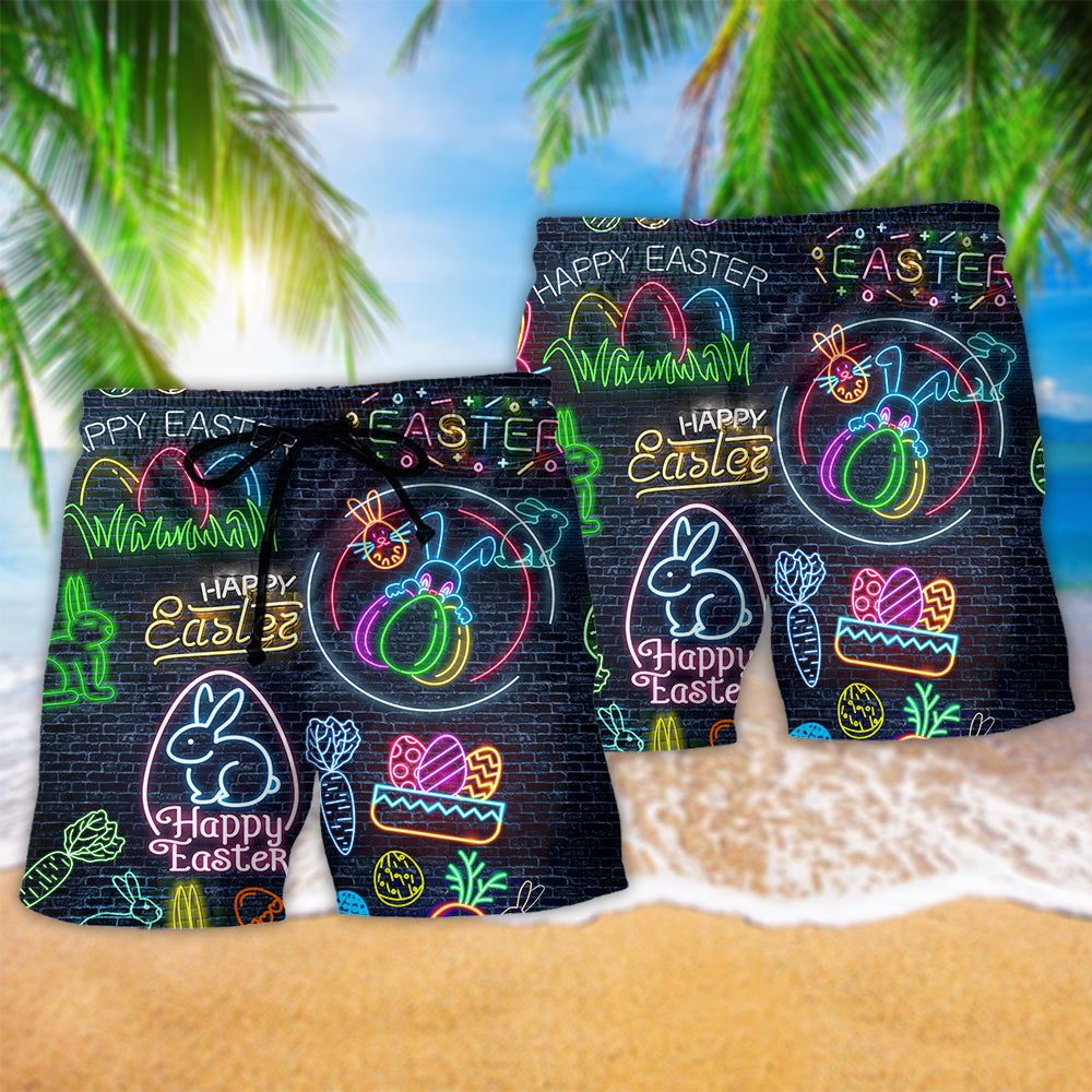 Easter Is Coming Rabbit Neon Trendy Aloha Hawaiian Beach Shorts
