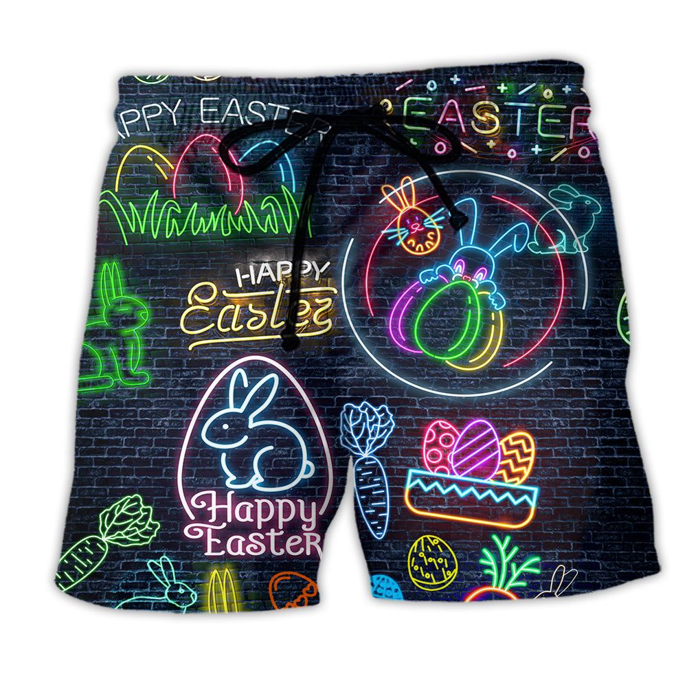 Easter Is Coming Rabbit Neon Trendy Aloha Hawaiian Beach Shorts