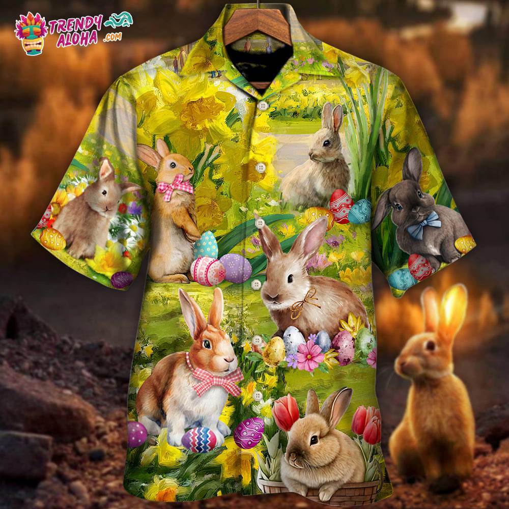 Easter Rabbit Chilling In The Flower Landscape Art Style Hawaiian Shirt – Trendy Aloha