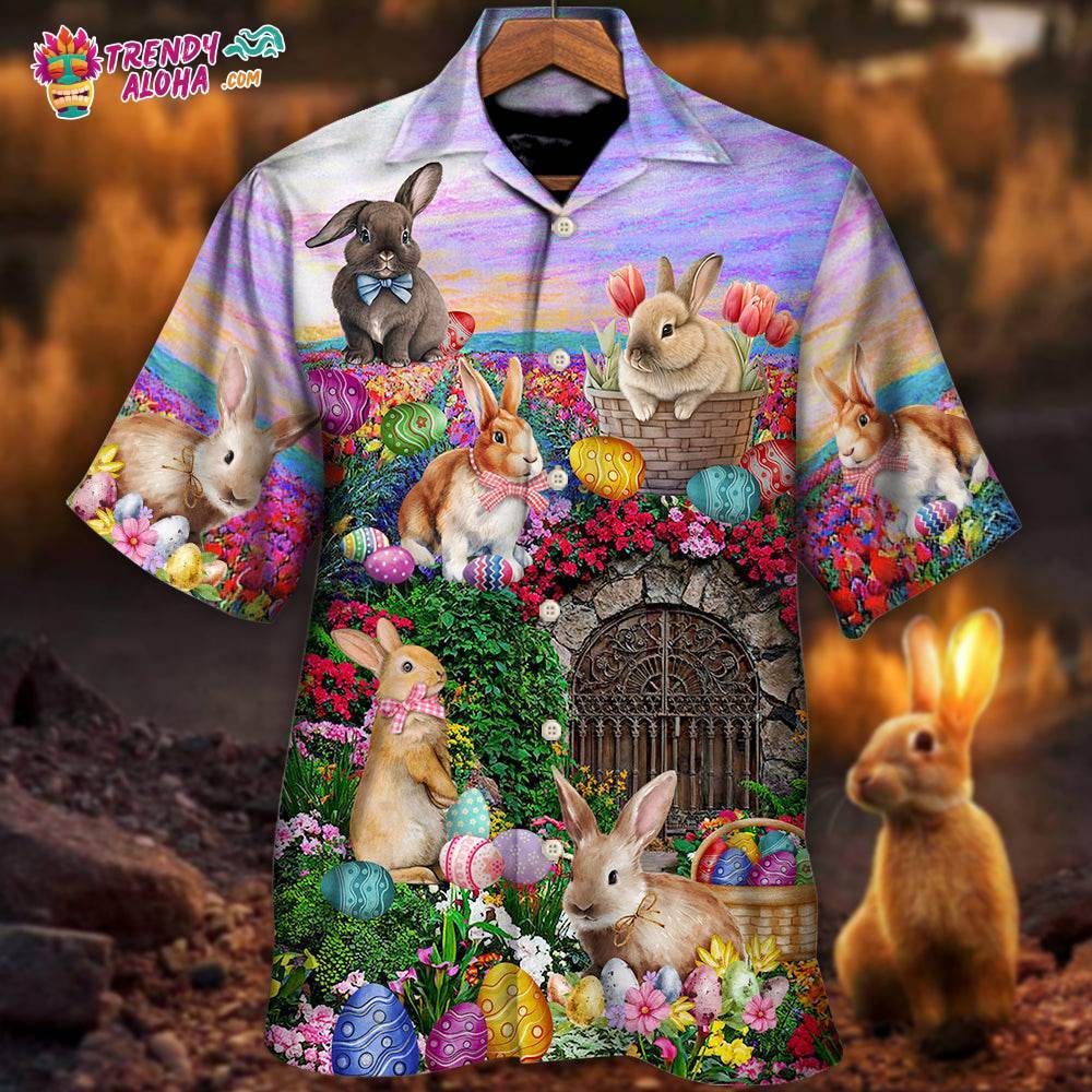 Easter Rabbit Chilling In The Flower Landscape Watercolor Style Hawaiian Shirt – Trendy Aloha