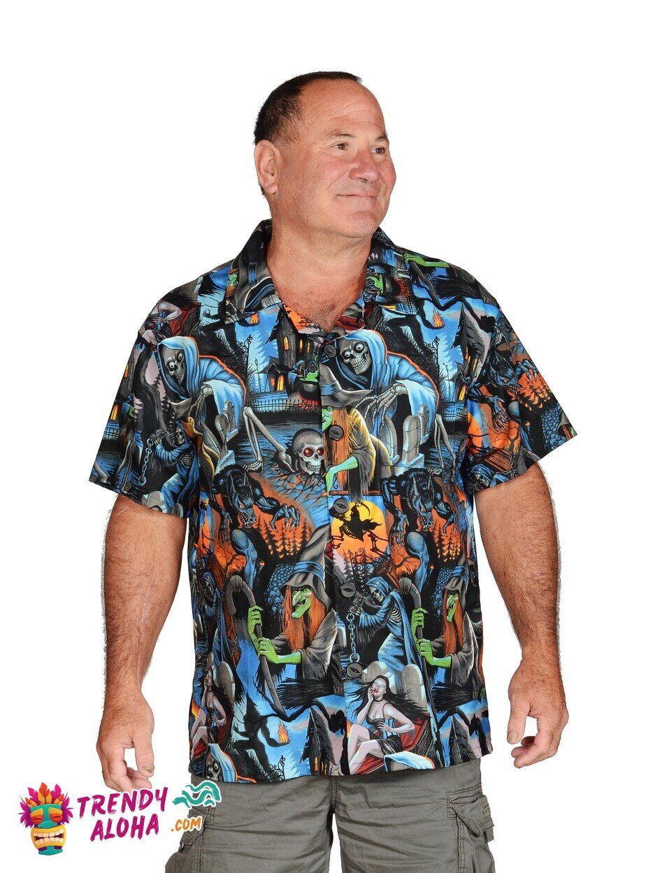 Eerie Halloween Scene Themed Aloha Hawaiian Celebration Shirt