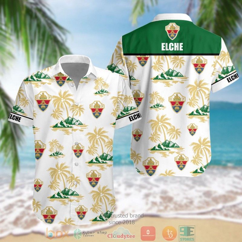 Elche Cf Coconut Tree White Green Trendy Hawaiian Shirt Aloha Shirt