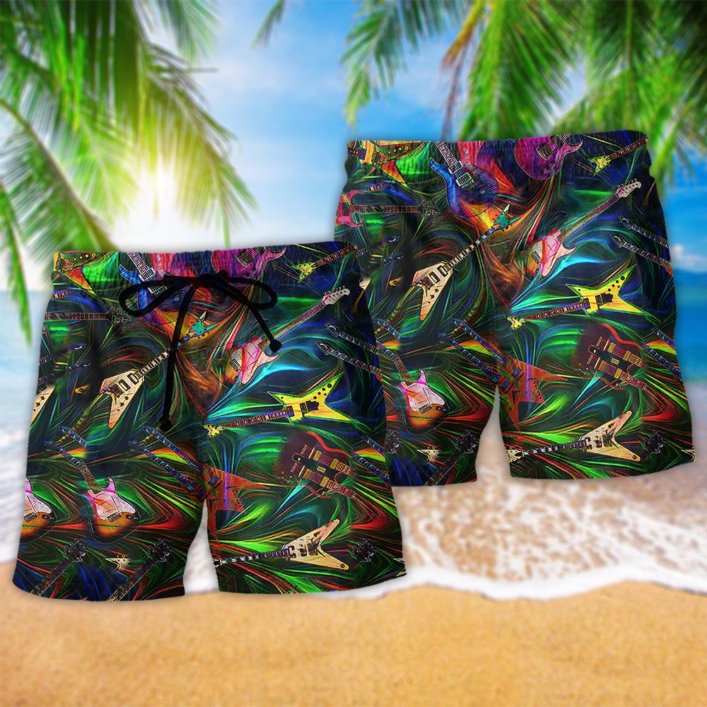 Electric Guitar Music Electric Guitar Amazing Trendy Aloha Hawaiian Beach Shorts