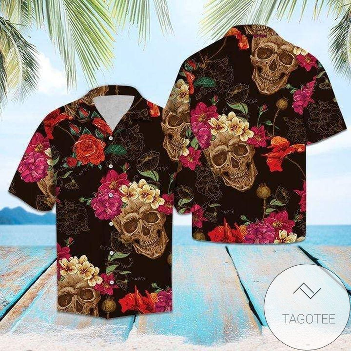 Elegant Skull Flower Themed Hawaiian Shirt Unique Design
