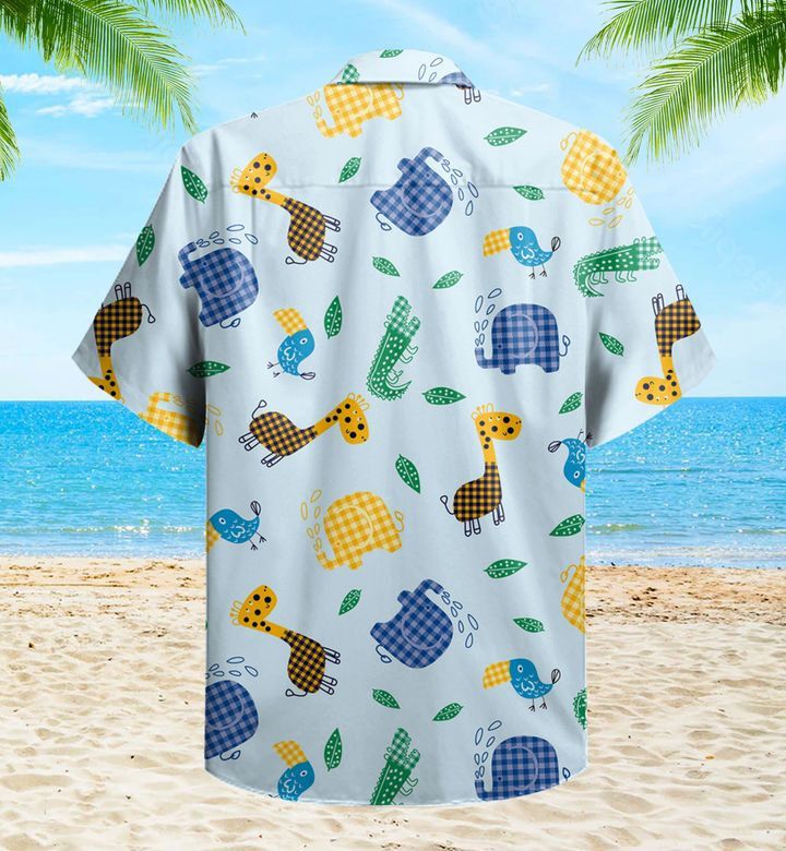 Elephant Birdcrocodile Giraffe Plaid Colorful Trendy Hawaiian Shirt 3D Summer Gifts
