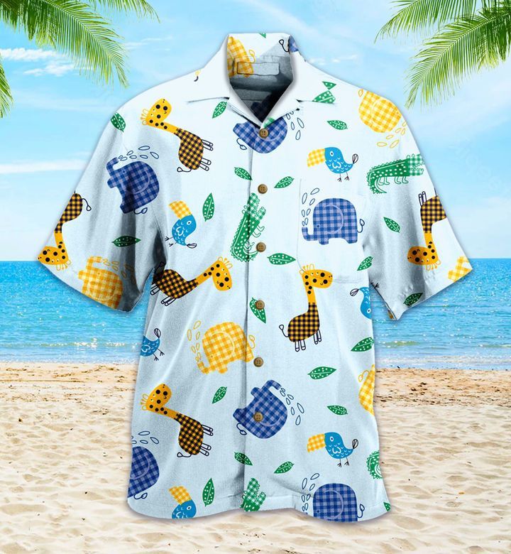 Elephant Birdcrocodile Giraffe Plaid Colorful Trendy Hawaiian Shirt 3D Summer Gifts