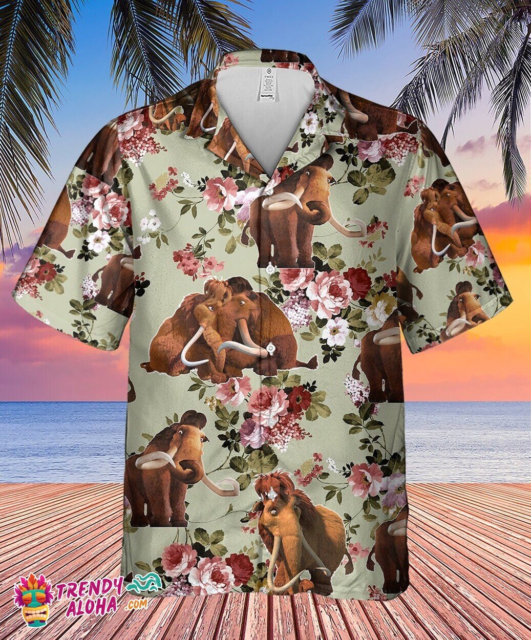 Elephant Couple Floral Design Tropical Aloha Hawaiian Shirt