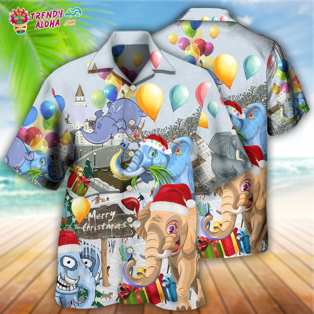 Elephant Funny Having Fun On Christmas Day Hawaiian Shirt – Trendy Aloha