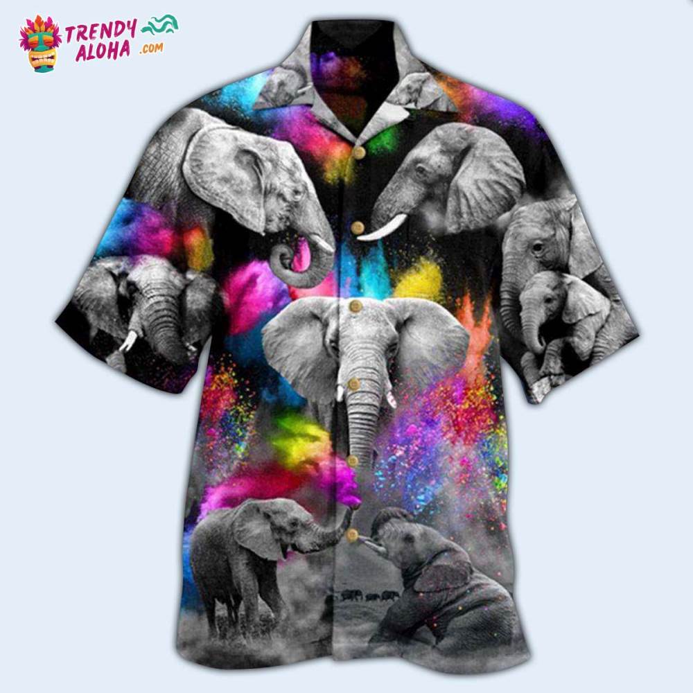 Elephant Grey Elephant With Colorful And Black Style Hawaiian Shirt – Trendy Aloha