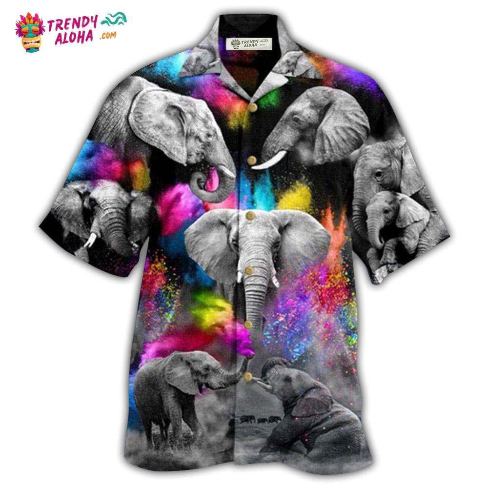 Elephant Grey Elephant With Colorful And Black Style Hawaiian Shirt – Trendy Aloha