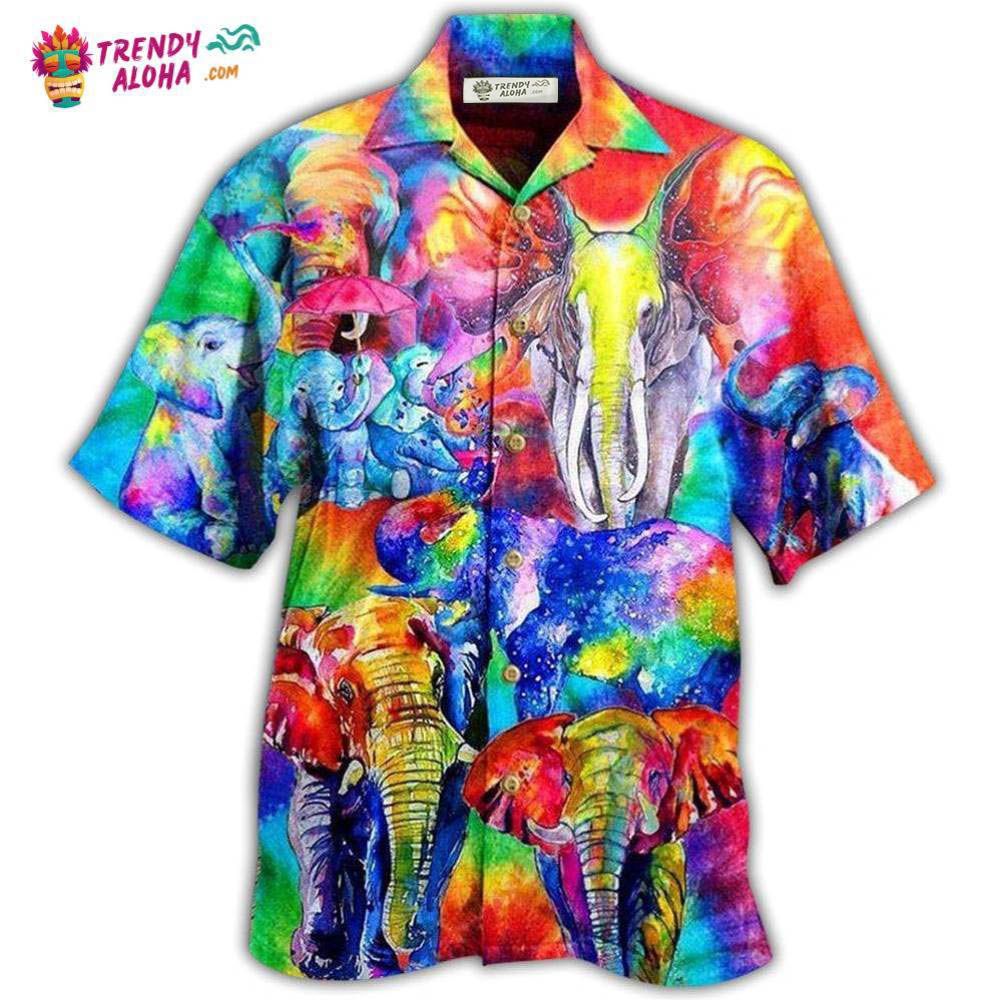 Elephant Happy Rainbow Elephant Family Colorful Hawaiian Shirt – Trendy Aloha