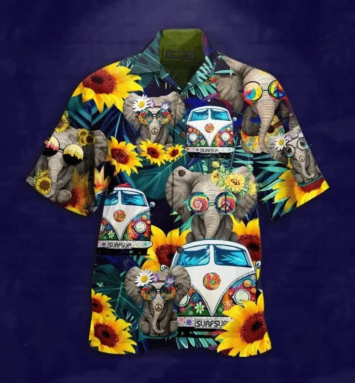 Elephant Hippie Background Design Hawaiian Shirt