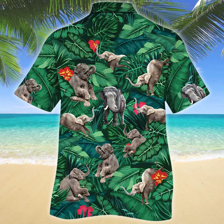 Elephant Lovers Gift Trendy Hawaiian Shirt, Animal Elephant Trendy Hawaiian Shirt Men, Short Sleeve Hawaiian Aloha Shirt