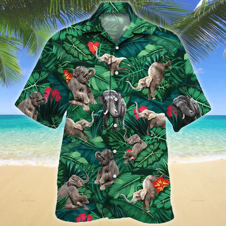 Elephant Lovers Gift Trendy Hawaiian Shirt, Animal Elephant Trendy Hawaiian Shirt Men, Short Sleeve Hawaiian Aloha Shirt