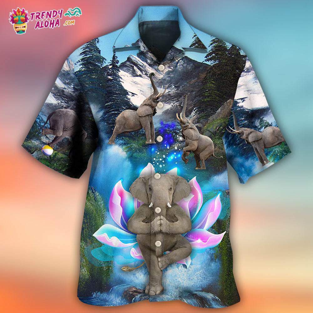 Elephant Yoga Pose On The Waterfall Hawaiian Shirt – Trendy Aloha
