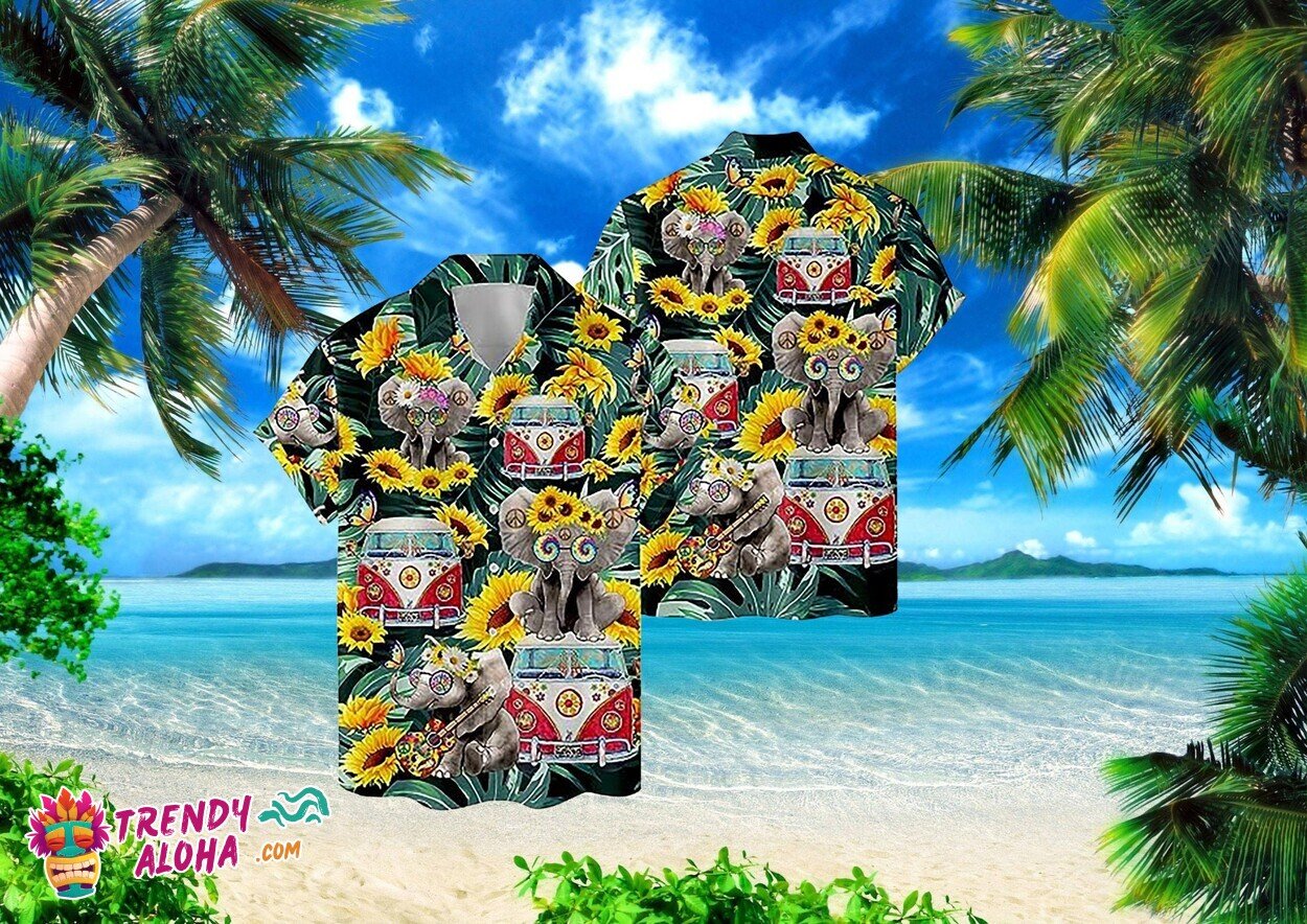Elephants Love Sunflower Tropical Fruit Hawaiian Aloha Shirt