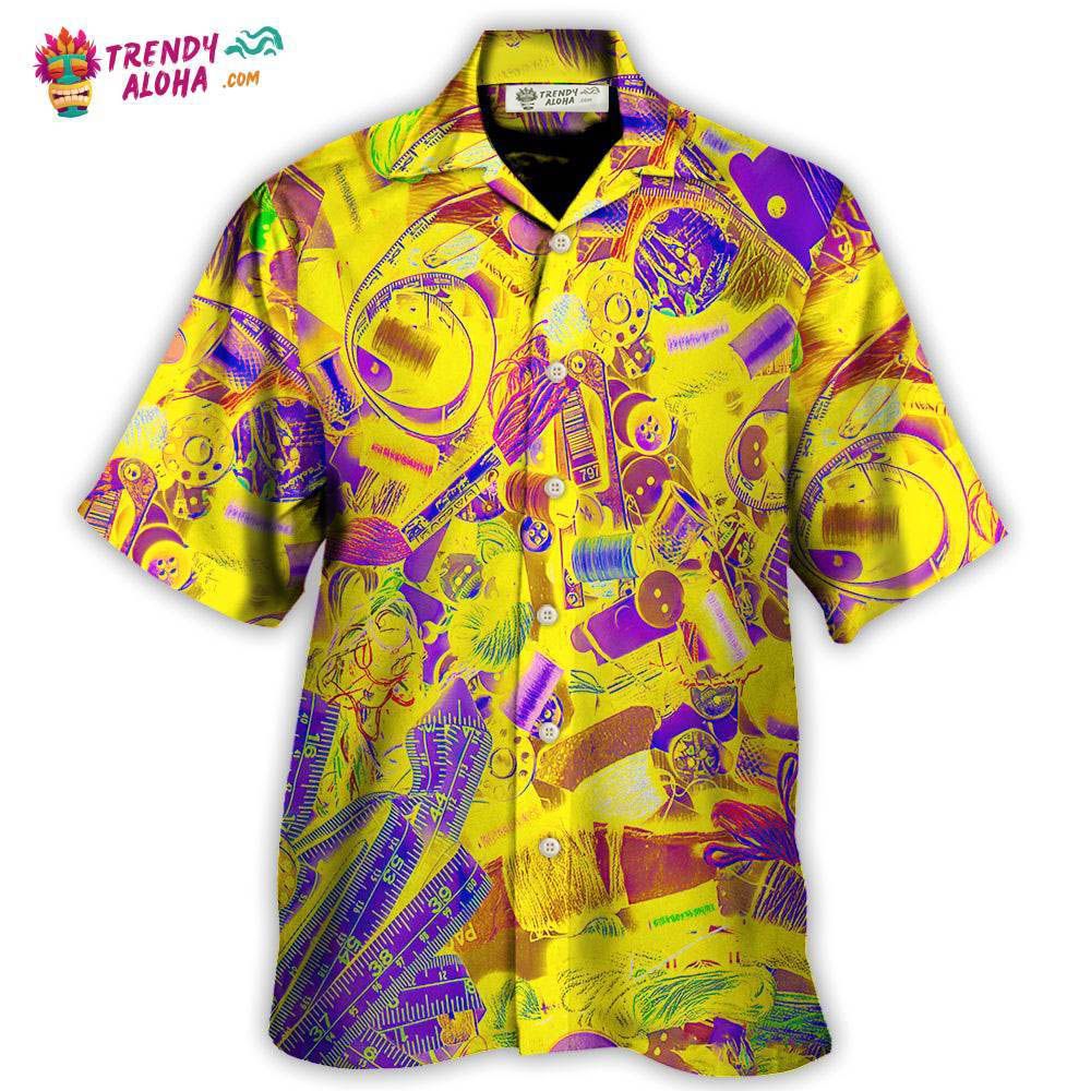 Embroidery Sewing Tailor Spool Vintage Retro Yellow Knitting Hawaiian Shirt – Trendy Aloha