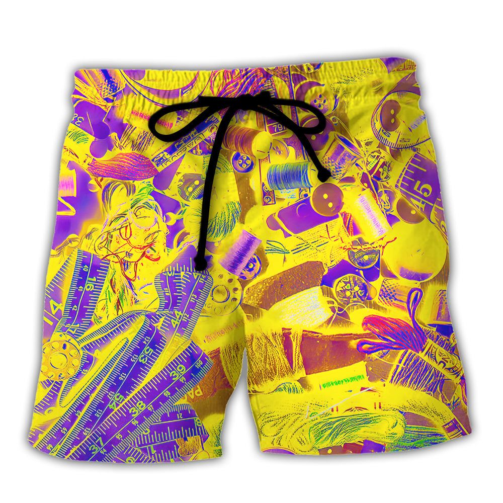Embroidery Sewing Tailor Spool Vintage Retro Yellow Knitting Trendy Aloha Hawaiian Beach Shorts Embroidery Sewing Tailor Spool Vintage Retro Yellow Knitting Trendy Aloha Hawaiian Beach Shorts