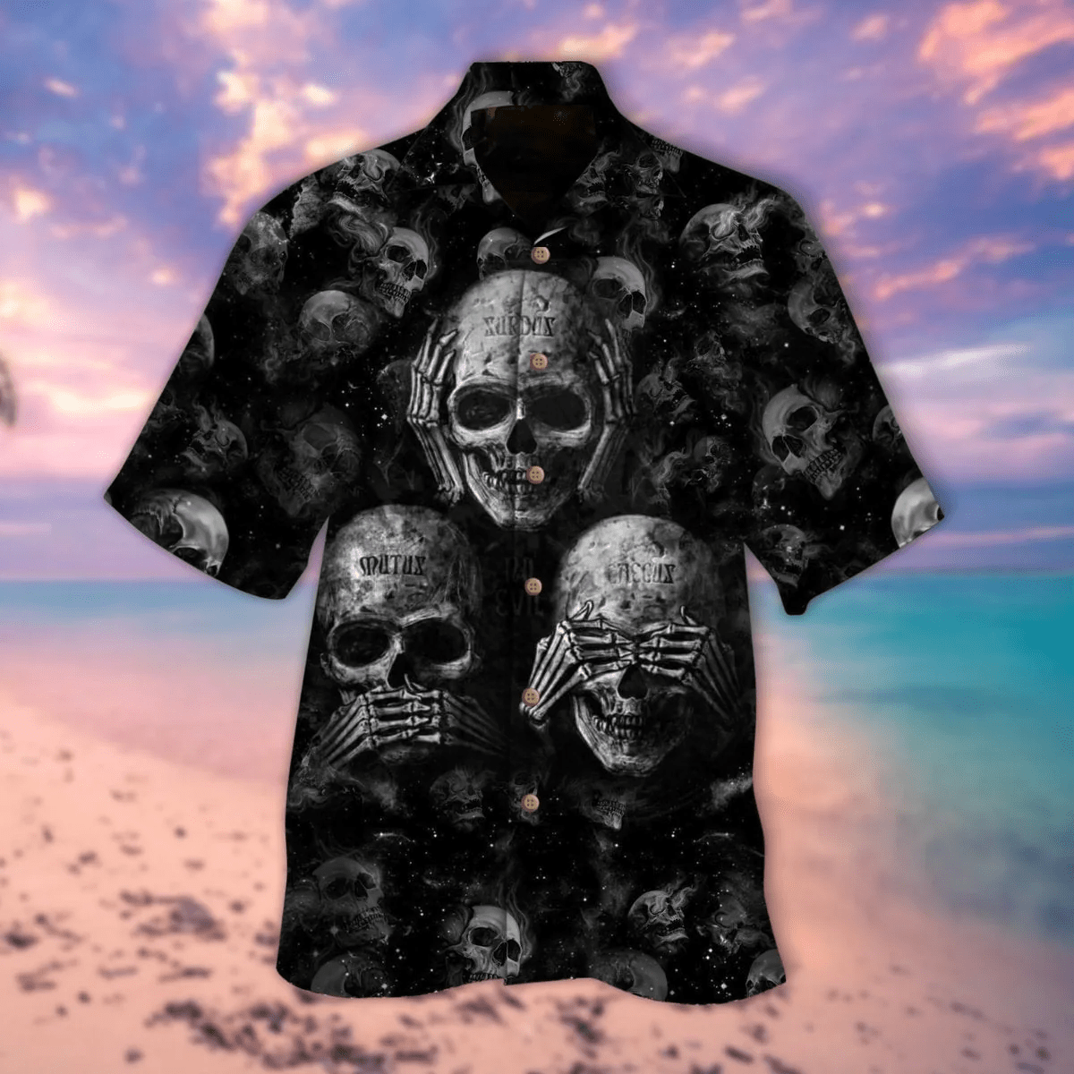 Emotion Skull Halloween Trendy Hawaiian Shirt, Unisex Print Aloha Short Sleeve Casual Shirt