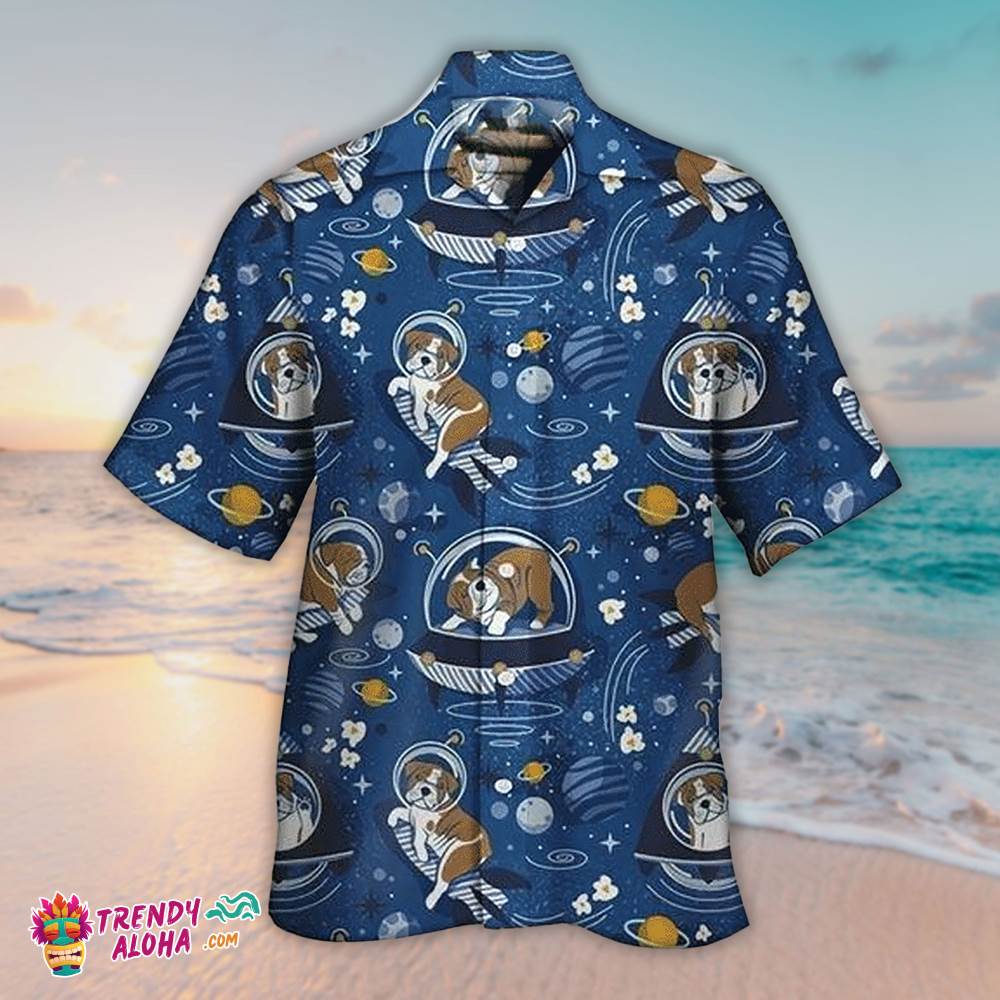 English Bulldog Hawaiian Shirt Universe Pattern, Aloha Hawaiian Shirts