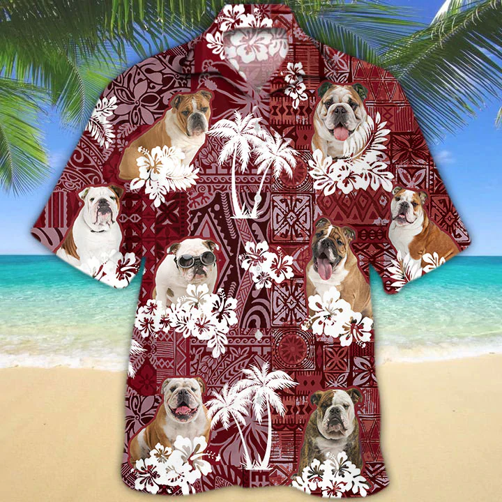 English Bulldog Red Hawaiian Shirt for Dog Lovers