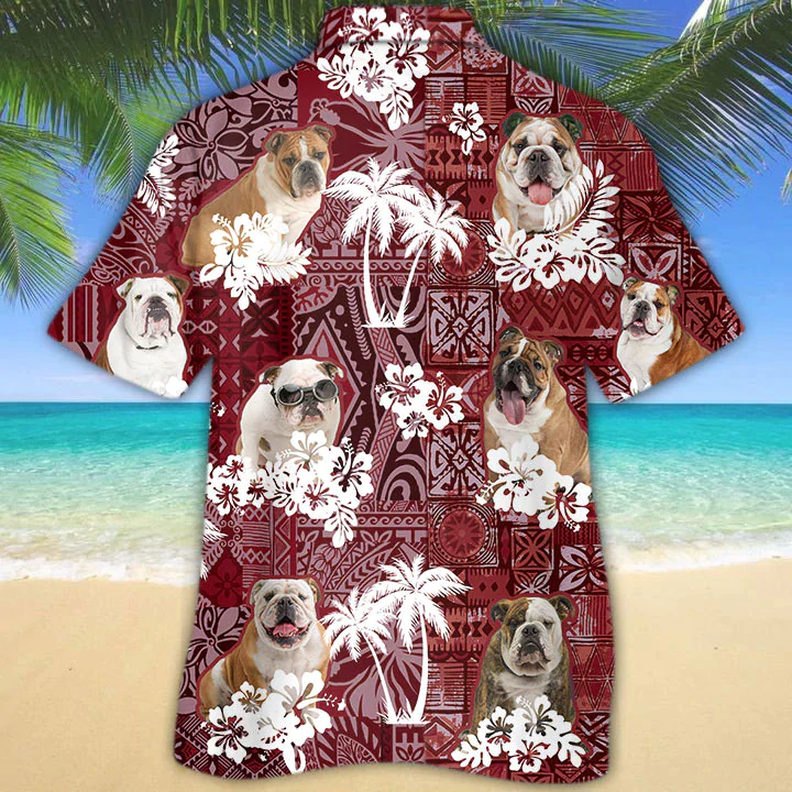 English Bulldog Red Trendy Hawaiian Shirt, Gift For Dog Lover Shirts, Animal Summer Shirts, Trendy Hawaiian Shirt Men