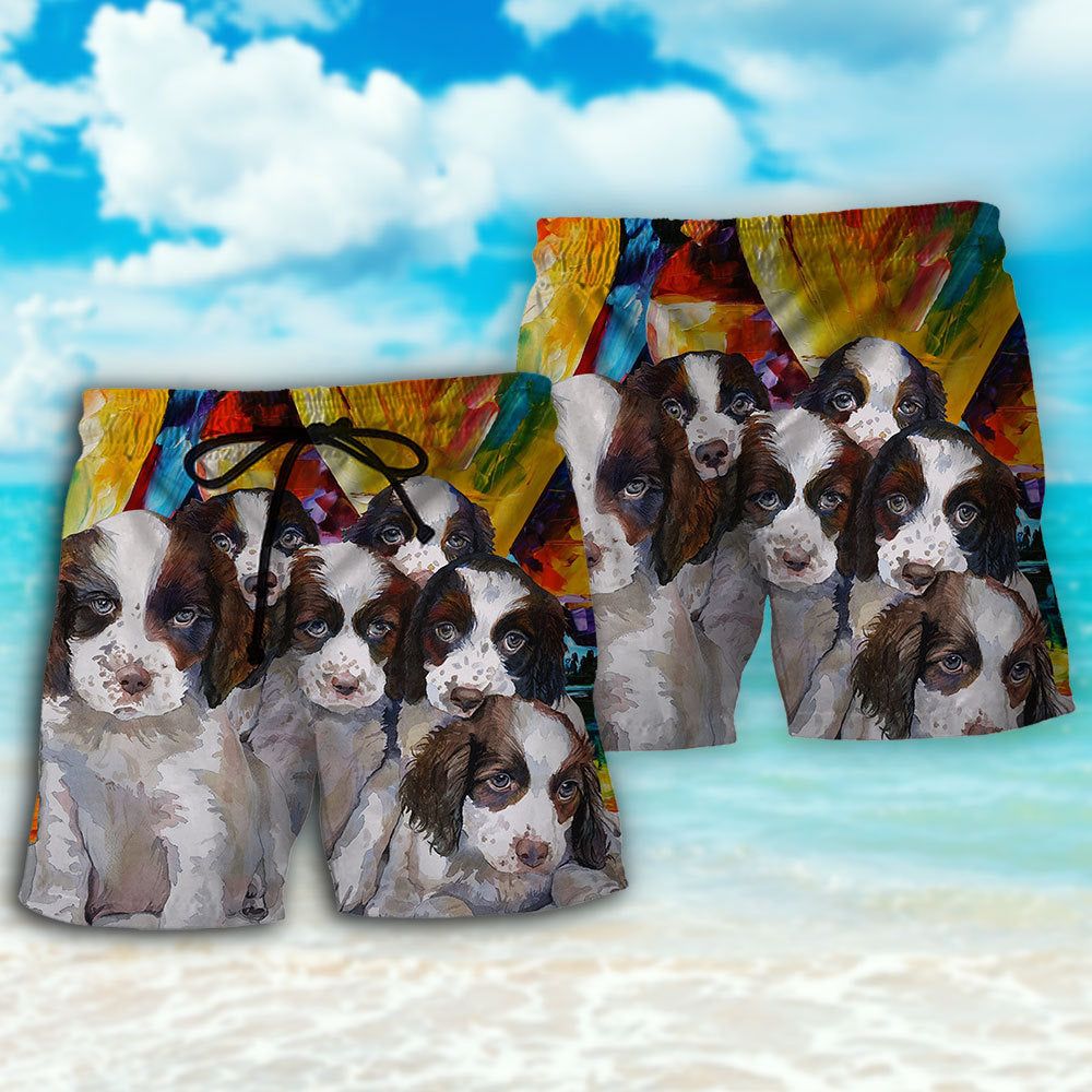 English Springer Spaniel Art Dog Lover Trendy Aloha Hawaiian Beach Shorts