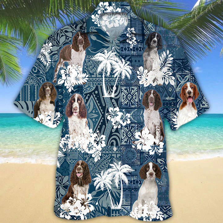 English Springer Spaniel with Flowers on Hawaiian Shirt