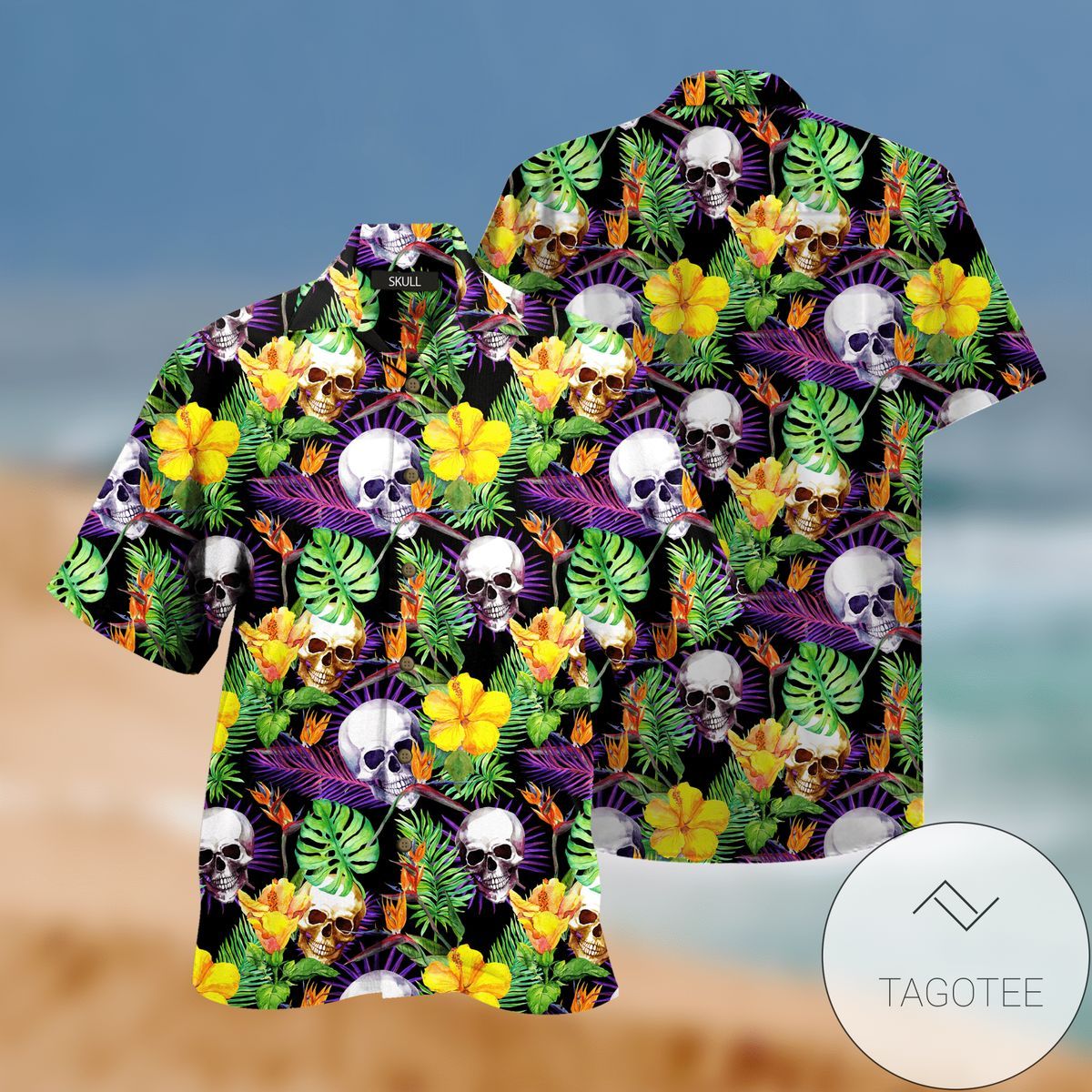Enigmatic Skull Imprint Elevating Hawaiian Shirt Look