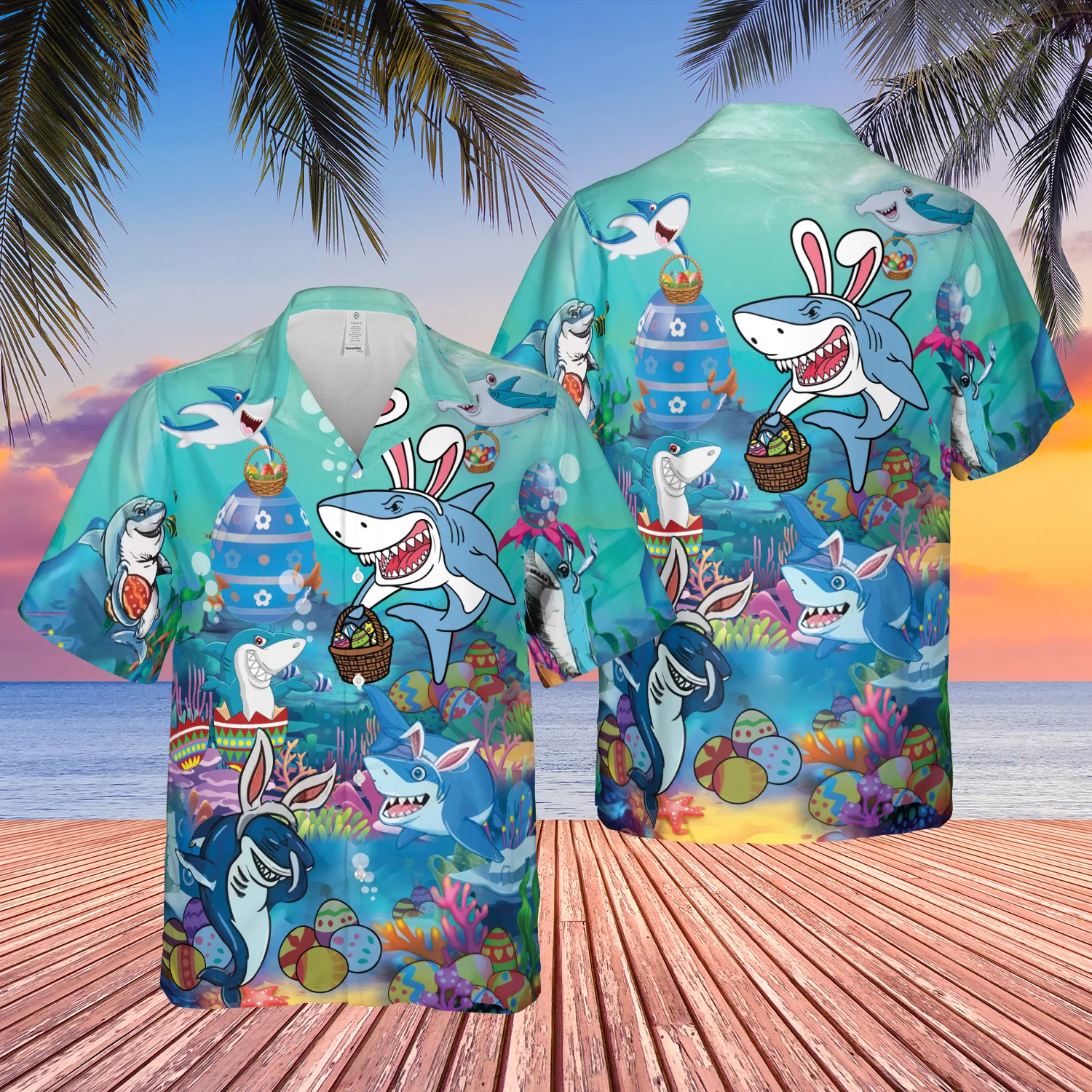 Enjoy Easter With Sharks Trendy Hawaiian Shirt, Easter Shirt For Shark Lover