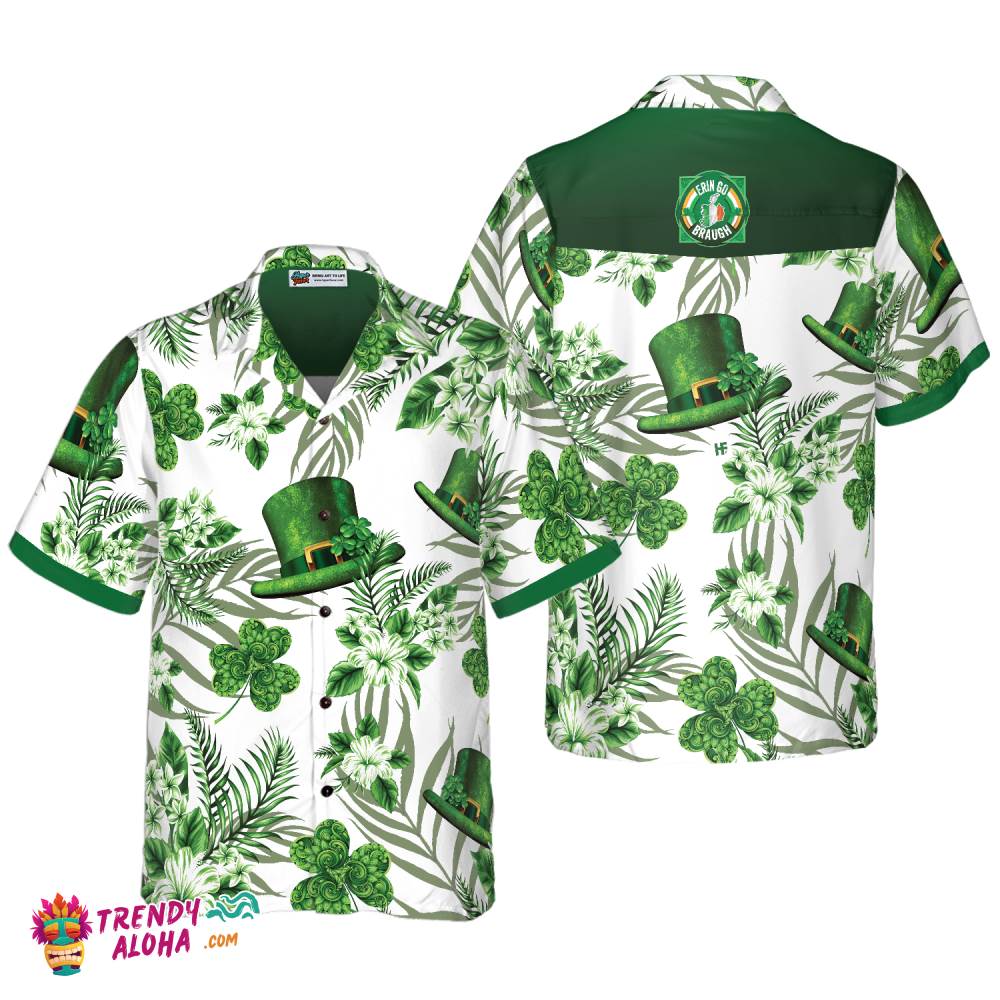 Erin Go Braugh Ireland Green Hat And Shamrock Pattern Hawaiian Shirt Erin Go Braugh Ireland Green Hat And Shamrock Pattern Hawaiian Shirt